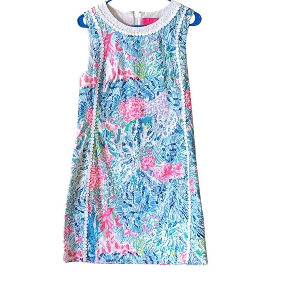 Lilly Pulitzer Women's Mila Shift Sundress Lace Eyelet Pink Blue Tropic Size 10 - Picture 2 of 8